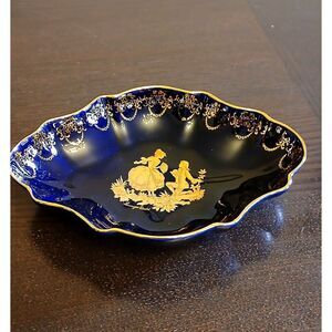 Limoges Blue and Gold Porcelain Trinket Dish